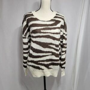 Wild Fable tiger striped brown/cream fuzzy long sleeve sweater, sz M NEW w/Tags